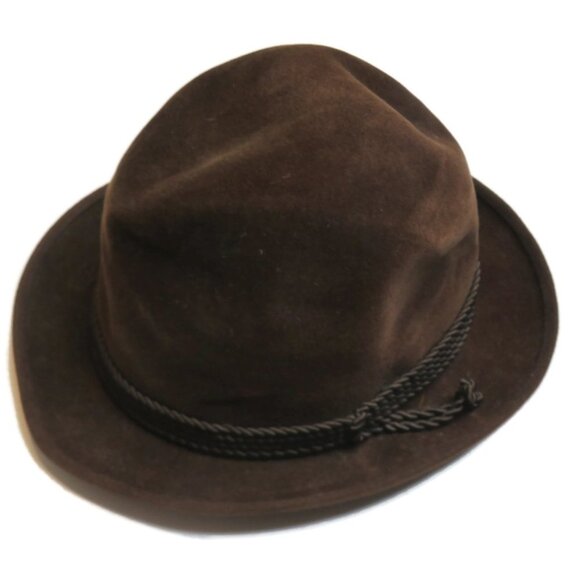 Biltmore Velurin Dark Brown Leather Fedora Hat Mens 7 1/8 Vintage Brim USA - Picture 6 of 12